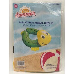Hello Summer Inflatable Animal Ring 24" Turtle Pool Float 19.7 X 15.7 Inches Gre